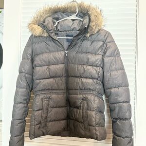 Holiday 2015 Retro Gap Women’s Silver Heather Faux Fur Puffer Zip Jacket Size S